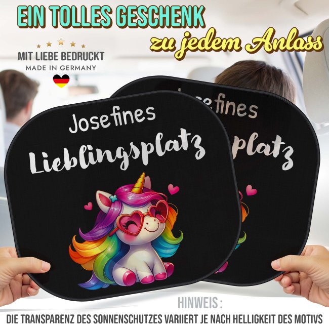 Auto-Sonnenschutz - Lieblingsplatz - Einhorn - mit Name