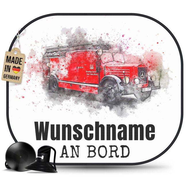 Auto-Sonnenschutz - Feuerwehraut - An Bord - mit Name