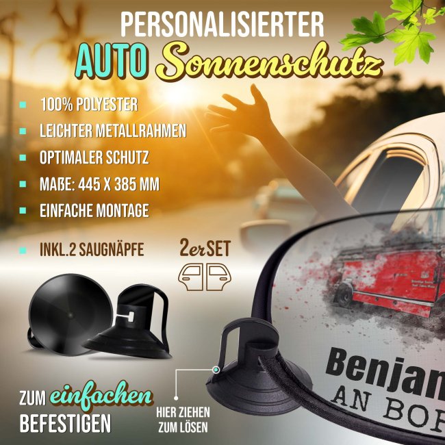 Auto-Sonnenschutz - Feuerwehraut - An Bord - mit Name