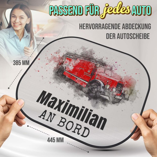 Auto-Sonnenschutz - Feuerwehraut - An Bord - mit Name
