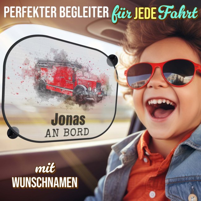 Auto-Sonnenschutz - Feuerwehraut - An Bord - mit Name