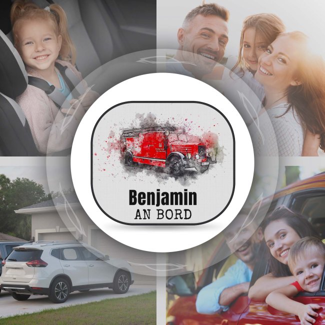 Auto-Sonnenschutz - Feuerwehraut - An Bord - mit Name