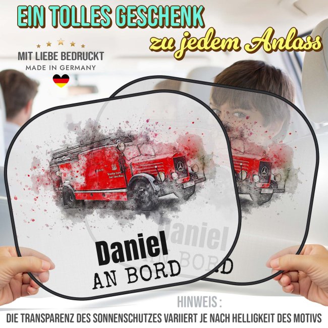 Auto-Sonnenschutz - Feuerwehraut - An Bord - mit Name