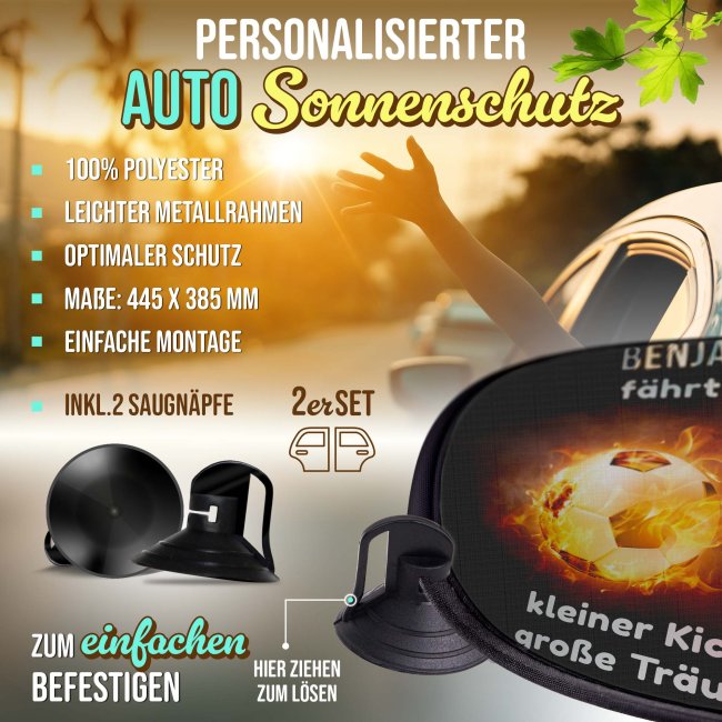 Auto-Sonnenschutz - Kleiner Kicker, gro&szlig;e Tr&auml;ume! - mit Name