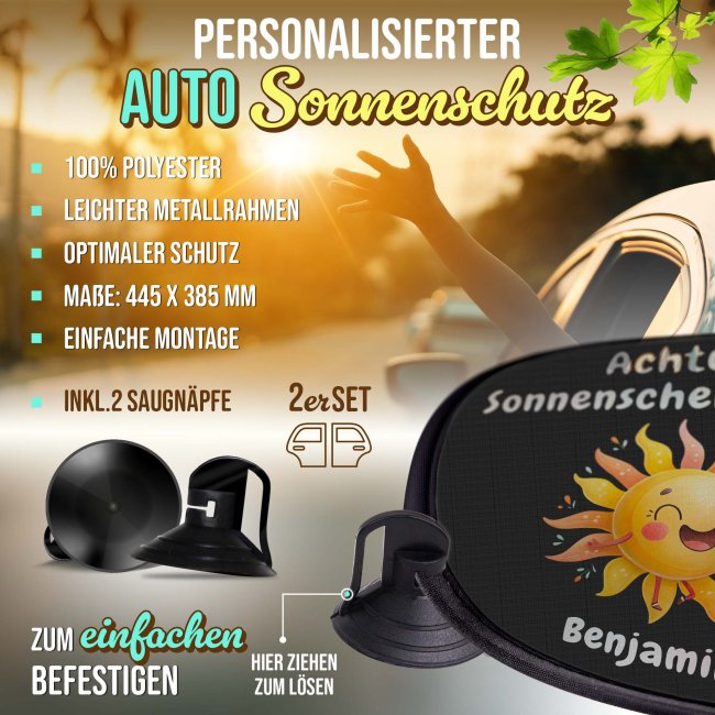 Auto-Sonnenschutz - Sonnenschein an Bord - mit Name