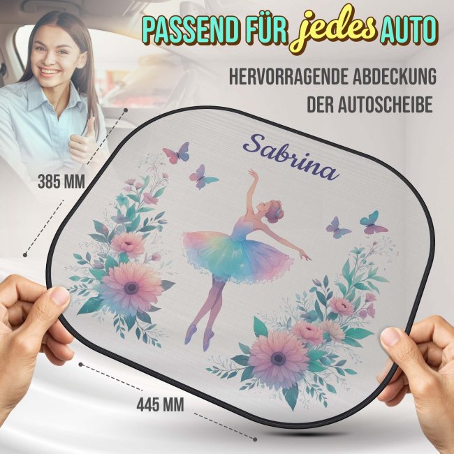 Auto-Sonnenschutz - Ballerina und Blumen - mit Name