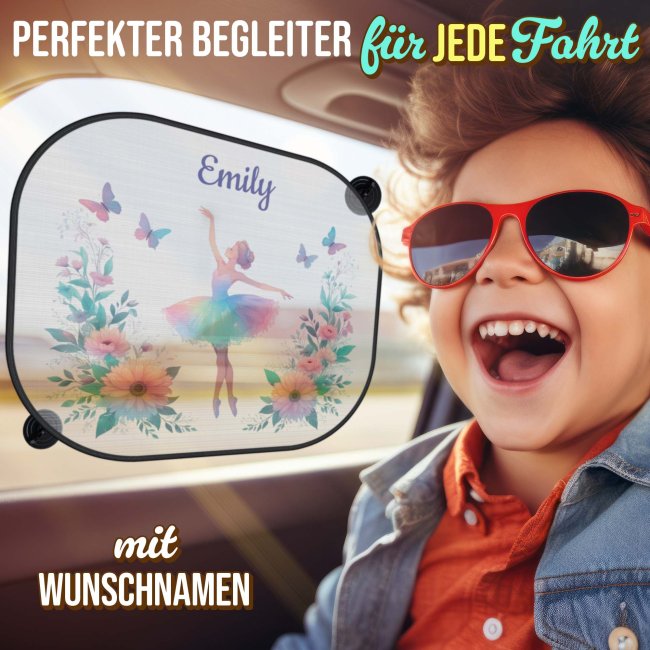Auto-Sonnenschutz - Ballerina und Blumen - mit Name