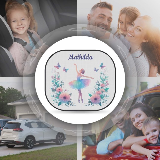 Auto-Sonnenschutz - Ballerina und Blumen - mit Name