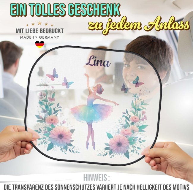 Auto-Sonnenschutz - Ballerina und Blumen - mit Name