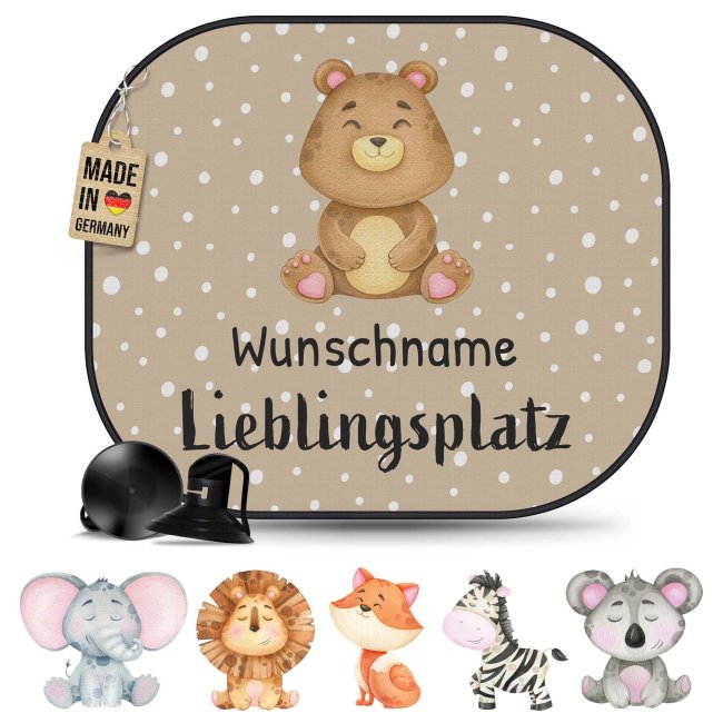 Auto-Sonnenschutz - Lieblingsplatz - Tierchen - Bunt - mit Name
