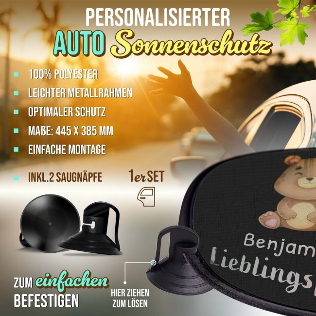 Auto-Sonnenschutz - Lieblingsplatz - B&auml;r - mit Name