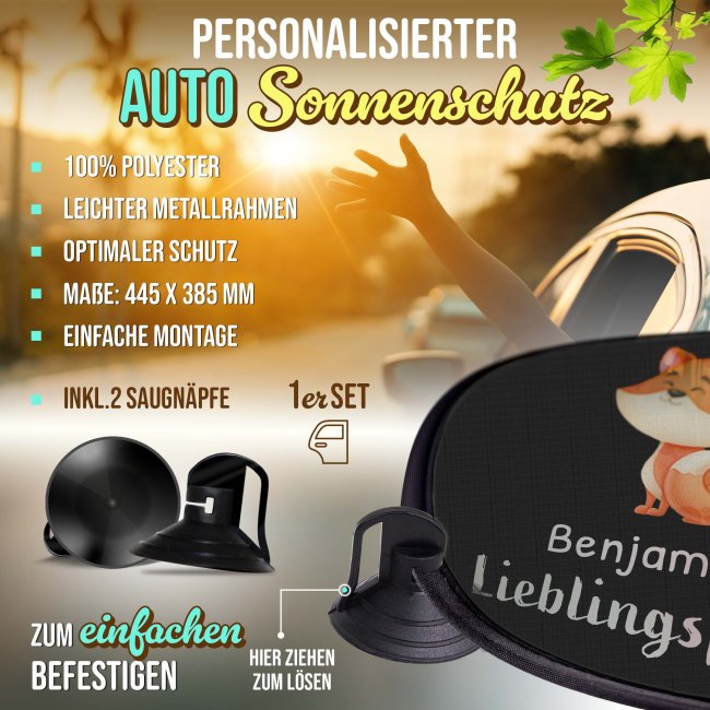 Auto-Sonnenschutz - Lieblingsplatz - Fuchs - mit Name