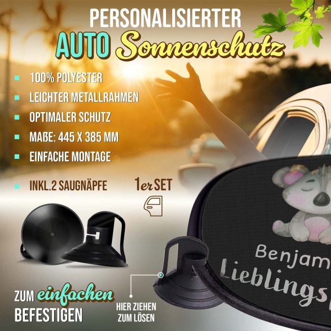 Auto-Sonnenschutz - Lieblingsplatz - Koala - mit Name