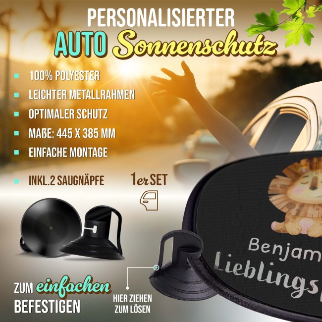 Auto-Sonnenschutz - Lieblingsplatz - L&ouml;we - mit Name