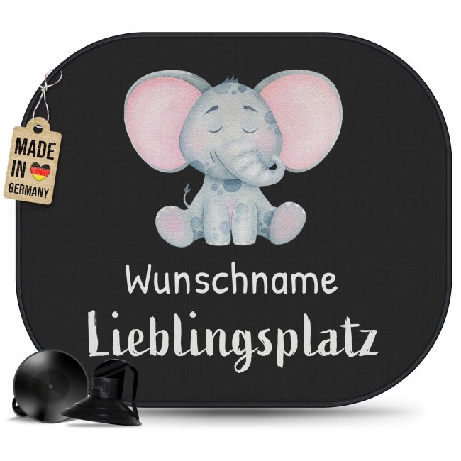 Auto-Sonnenschutz - Lieblingsplatz - Elefant - mit Name