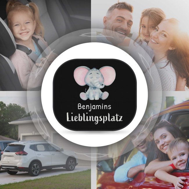 Auto-Sonnenschutz - Lieblingsplatz - Elefant - mit Name