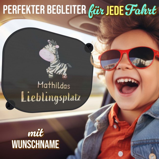 Auto-Sonnenschutz - Lieblingsplatz - Zebra - mit Name