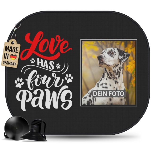 Auto-Sonnenschutz - Hund - Love has four paws - mit Foto