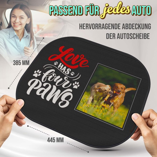 Auto-Sonnenschutz - Hund - Love has four paws - mit Foto