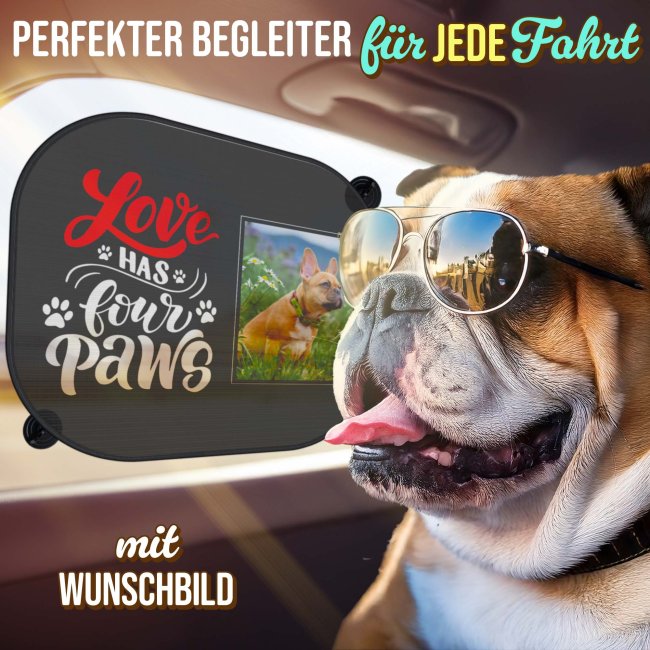 Auto-Sonnenschutz - Hund - Love has four paws - mit Foto