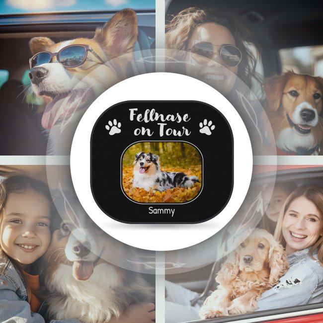 Auto-Sonnenschutz - Hund - Fellnase on Tour - mit Name &amp; Foto - 2er-Set