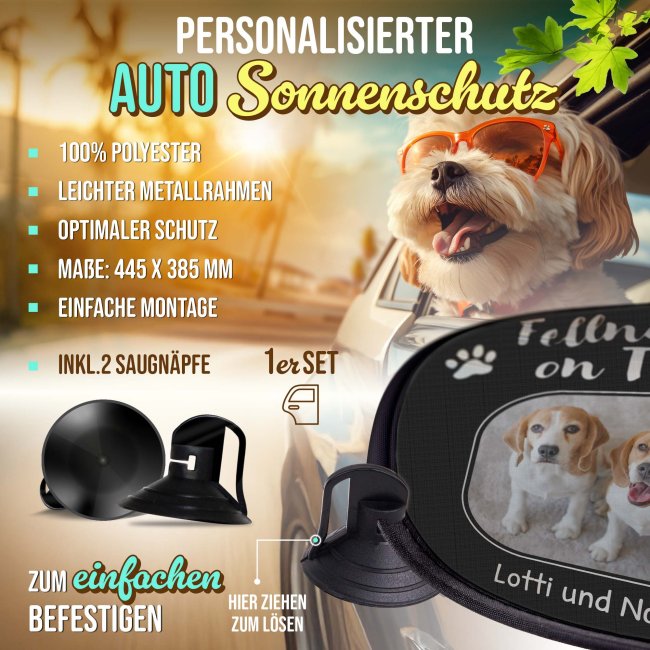 Auto-Sonnenschutz - Hunde - Fellnasen on Tour - mit Name &amp; Foto