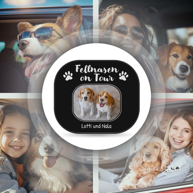 Auto-Sonnenschutz - Hunde - Fellnasen on Tour - mit Name &amp; Foto - 2er-Set