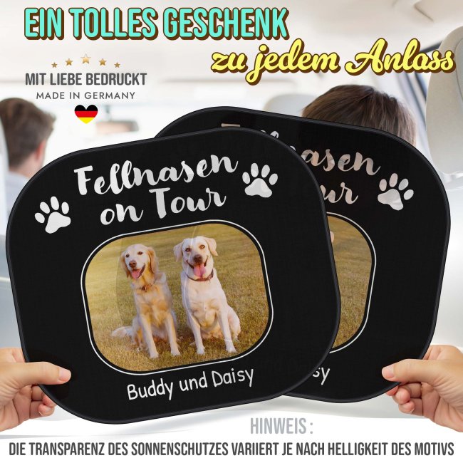 Auto-Sonnenschutz - Hunde - Fellnasen on Tour - mit Name &amp; Foto - 2er-Set