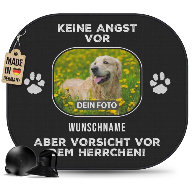 Auto-Sonnenschutz - Hund - Vorsicht vor dem Herrchen - mit Name &amp; Foto