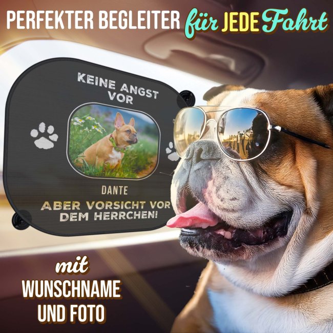 Auto-Sonnenschutz - Hund - Vorsicht vor dem Herrchen - mit Name &amp; Foto