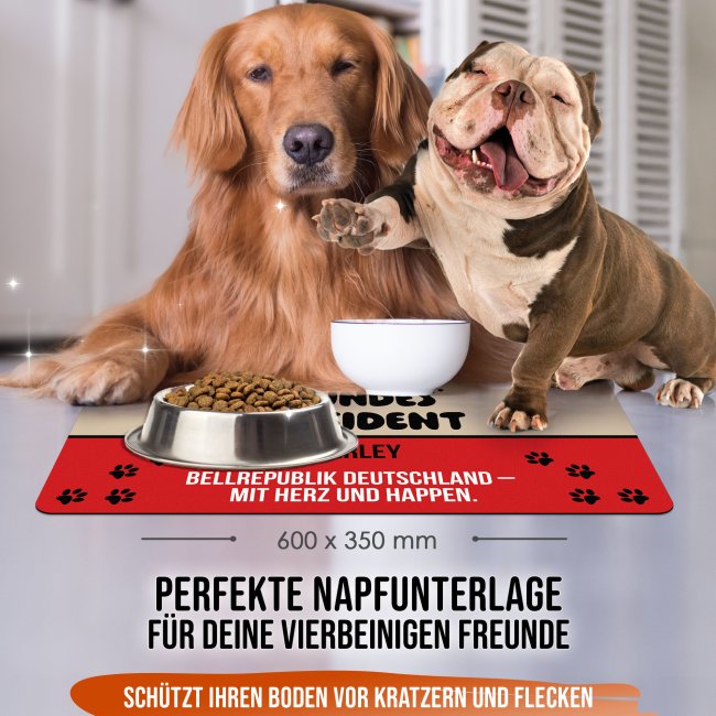 Napfunterlage f&uuml;r Hunde - mit Name personalisieren - Kein Napf? - Kein Frieden - 2 Gr&ouml;&szlig;en