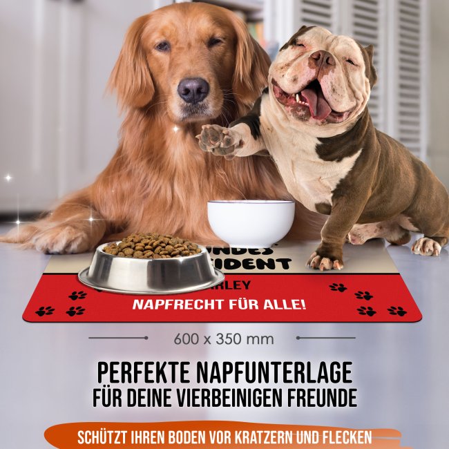 Napfunterlage f&uuml;r Hunde - mit Name personalisieren - Napfrecht f&uuml;r alle! - 2 Gr&ouml;&szlig;en