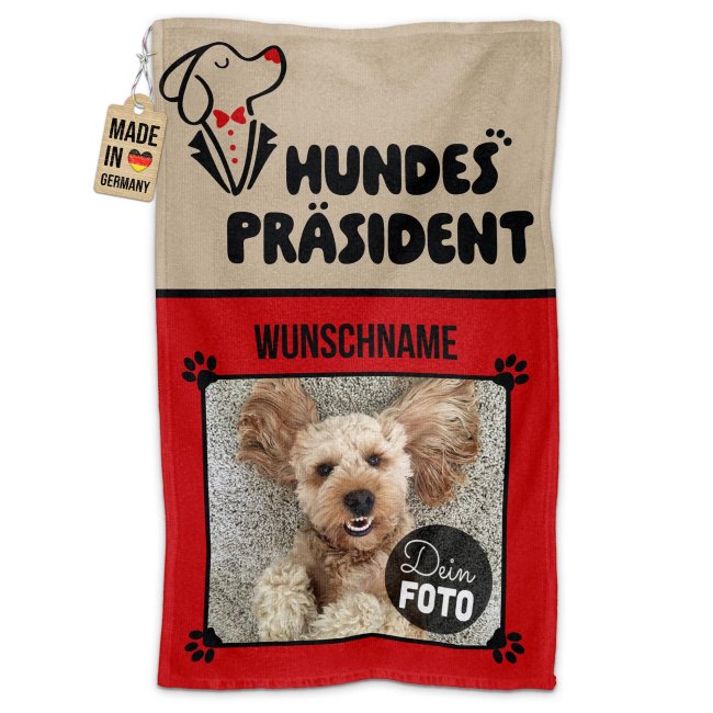 Pfotenhandtuch f&uuml;r den Hundespr&auml;sident - mit Foto &amp; Name - 50 x 30 cm