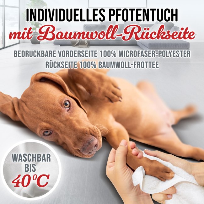 Pfotenhandtuch f&uuml;r den Hundespr&auml;sident - mit Foto &amp; Name - 50 x 30 cm