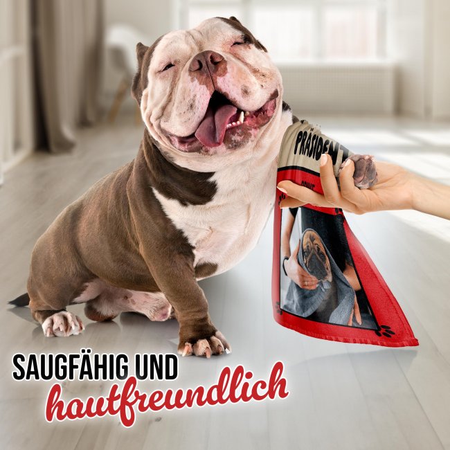 Pfotenhandtuch f&uuml;r den Hundespr&auml;sident - mit Foto &amp; Name - 50 x 30 cm