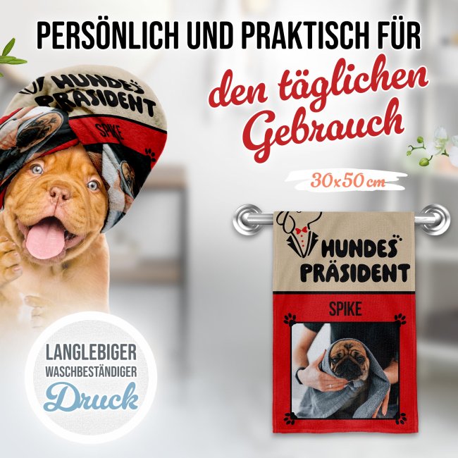 Pfotenhandtuch f&uuml;r den Hundespr&auml;sident - mit Foto &amp; Name - 50 x 30 cm