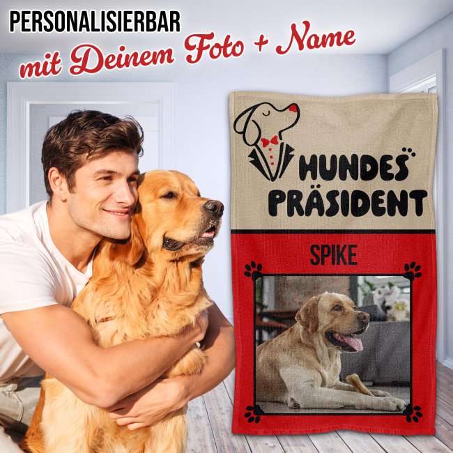 Pfotenhandtuch f&uuml;r den Hundespr&auml;sident - mit Foto &amp; Name - 50 x 30 cm