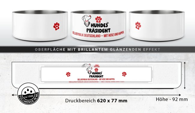 Hundenapf mit Spruch - Bellrepublik Deutschland - Edelstahl 1500 ml