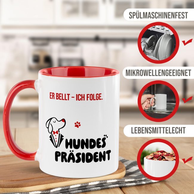 Hunde-Tasse mit Spruch - Er bellt - Ich folge