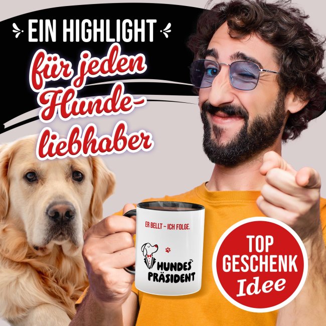 Hunde-Tasse mit Spruch - Er bellt - Ich folge
