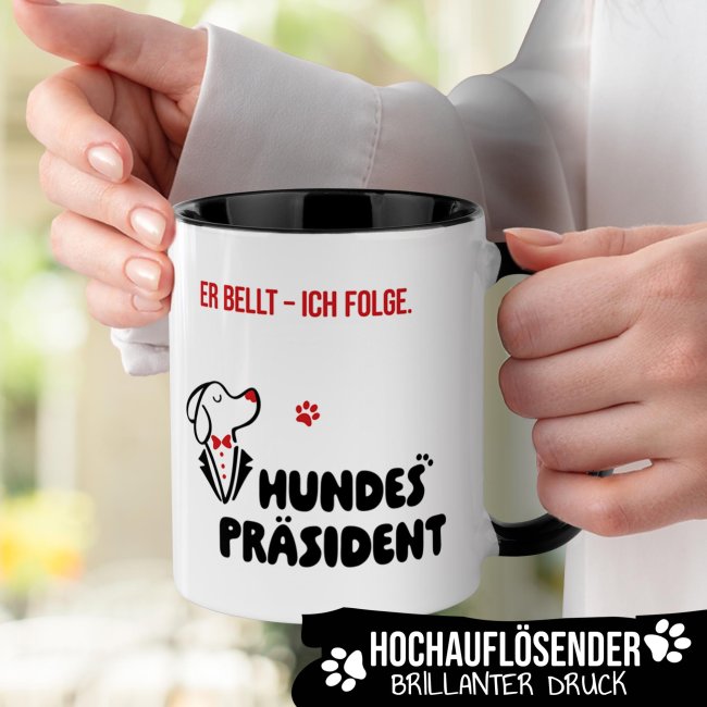 Hunde-Tasse mit Spruch - Er bellt - Ich folge