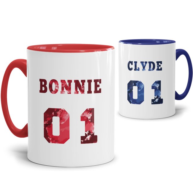 Tassen-Set Bonnie &amp; Clyde Innen / Henkel Rot &amp; Blau