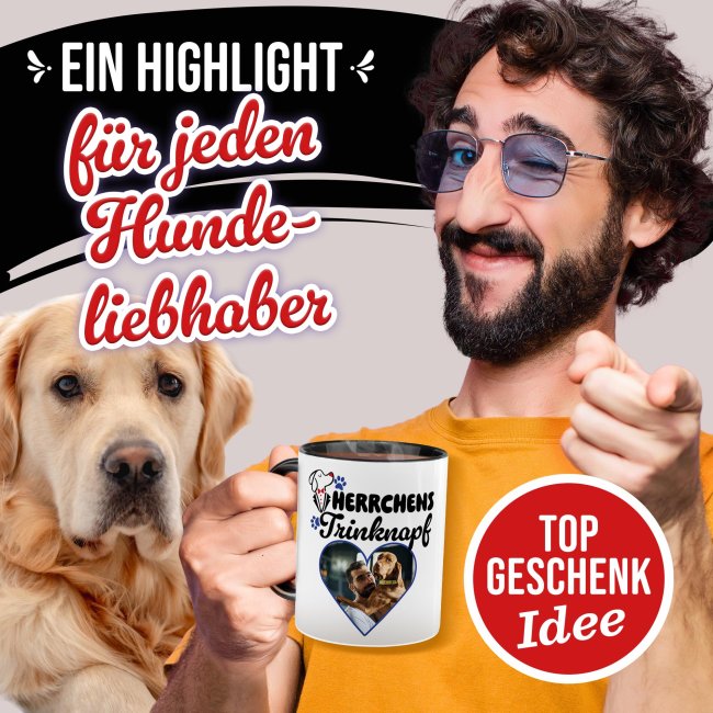 Hunde-Tasse mit Spruch und Foto - Herrchens Trinknapf