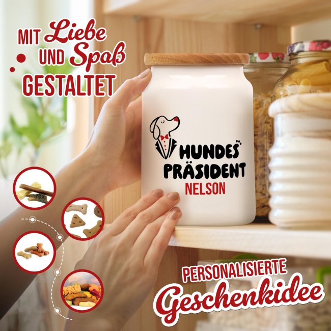 Leckerlidose mit Name f&uuml;r den Hundespr&auml;sidenten