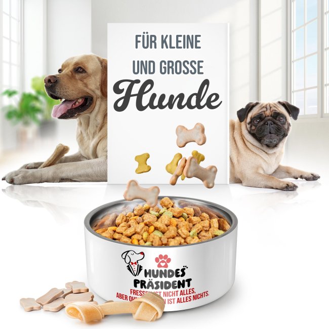 Hundenapf Hundespr&auml;sident - Ohne Fressen ist alles nichts - Edelstahl 1500 ml
