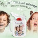 Tasse f&uuml;r Kinder mit Name und Foto - Blumenkranz mit...