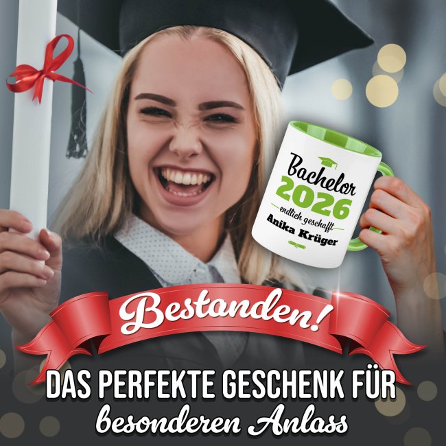 Tasse zum Bachelor mit Name &amp; Jahr - Endlich geschafft