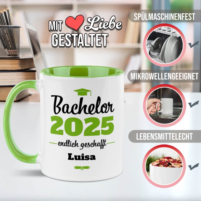 Tasse zum Bachelor mit Name &amp; Jahr - Endlich geschafft