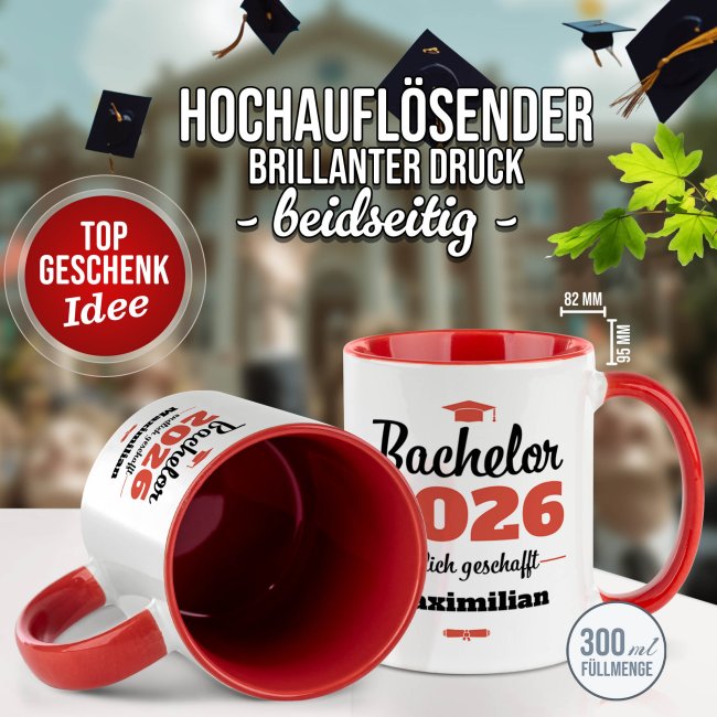 Tasse zum Bachelor mit Name &amp; Jahr - Endlich geschafft