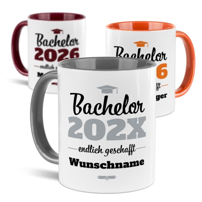 Tasse zum Bachelor mit Name &amp; Jahr - Endlich geschafft